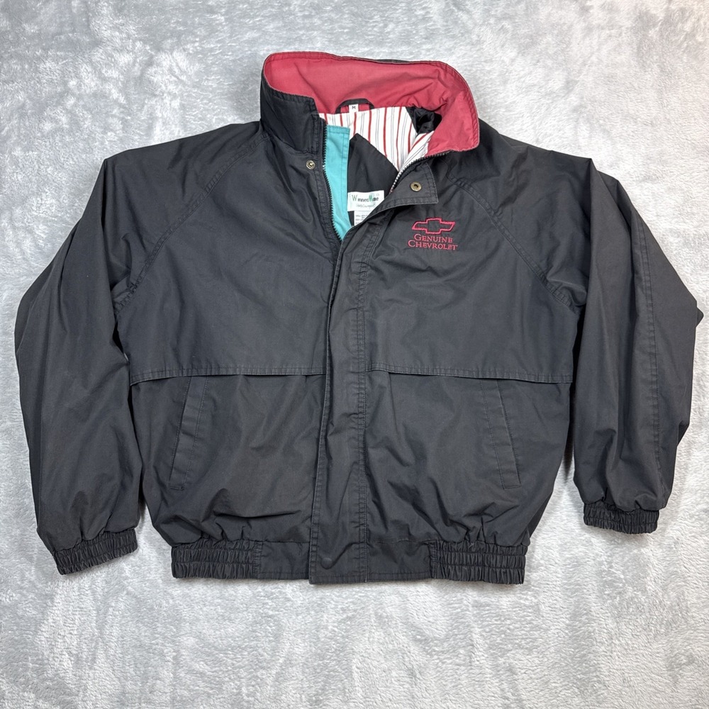 Vintage Winner Mate Chevrolet Bomber Jacket Men M‎ Black Striped Liner